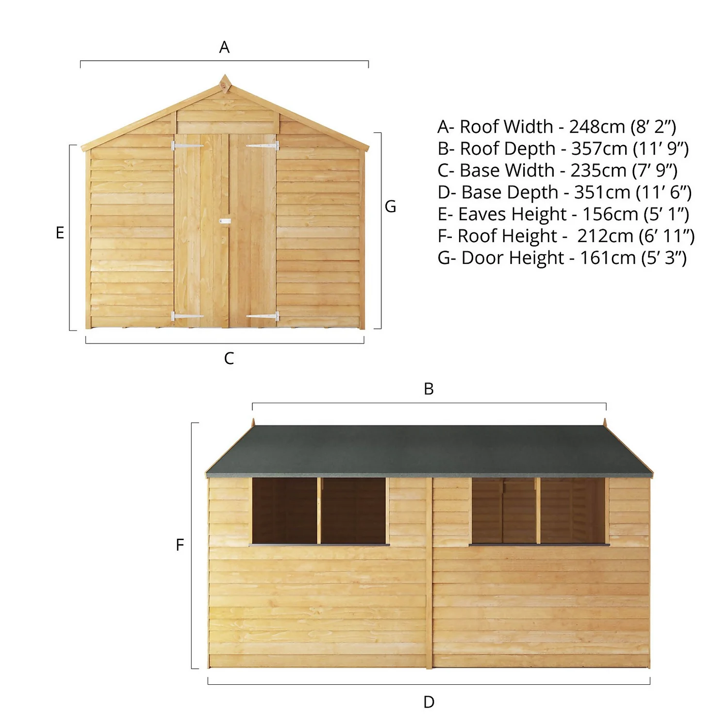 Mercia 12 X 8ft Overlap Double Door Apex Shed - Image 9