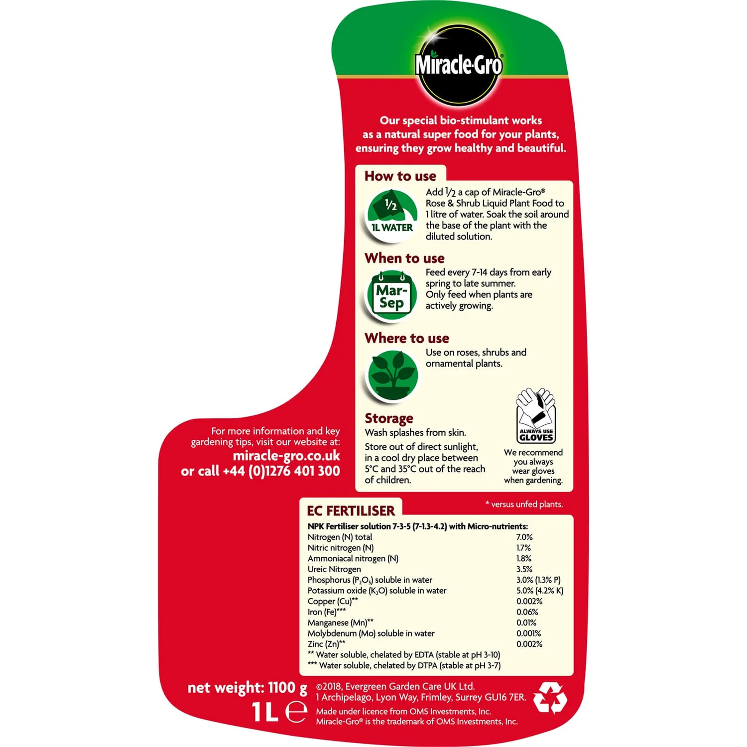 Miracle-Gro Rose & Shrub Concentrated Liquid Plant Food - 1L - Image 3