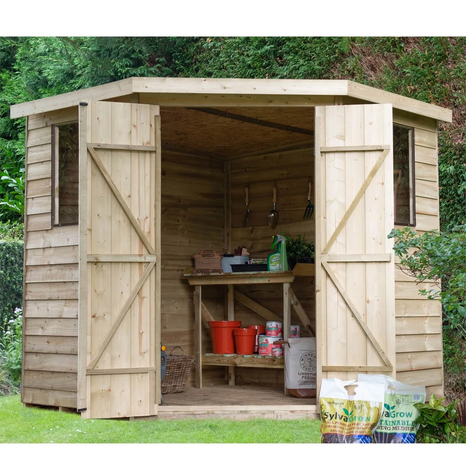 7x7ft Forest Overlap Pressure Treated Corner Shed - Incl. Installation - Image 3