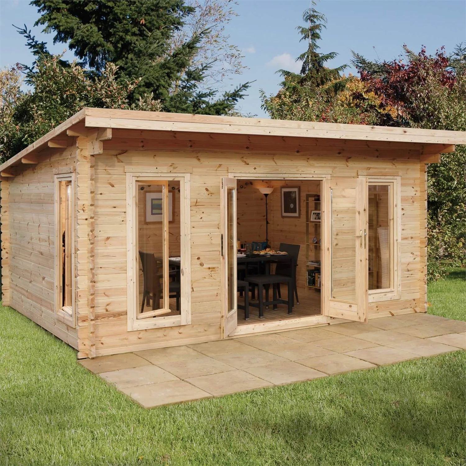 Forest Mendip 5.0m X 4.0m Log Cabin Double Glazed, 34kg Polyester Felt, Plus Underlay
