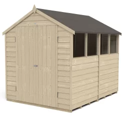 Forest 6 X 4ft Overlap Pressure Treated Apex Shed - Double Door 4 Windows - Incl. Installation