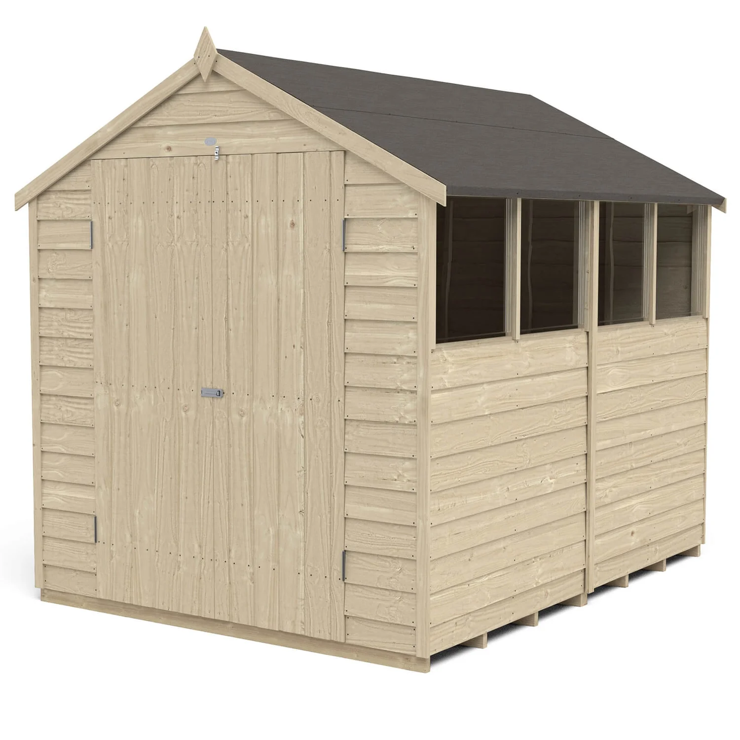 Forest 6 X 4ft Overlap Pressure Treated Apex Shed - Double Door 4 Windows - Incl. Installation