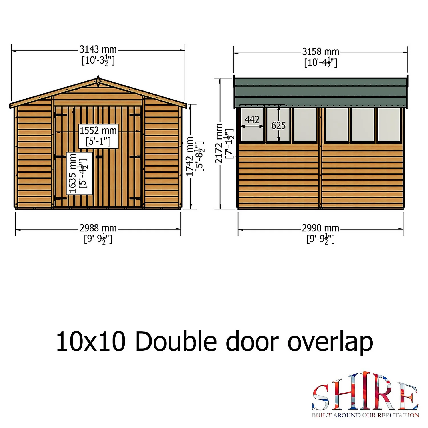 Shire 10 X 10ft Double Door Overlap Garden Shed - Image 4