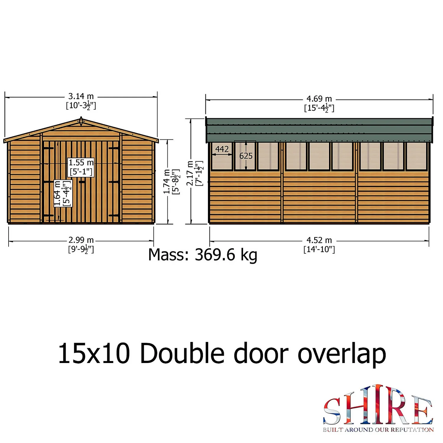 Shire 10 X 15ft Double Door Overlap Garden Shed - Image 5