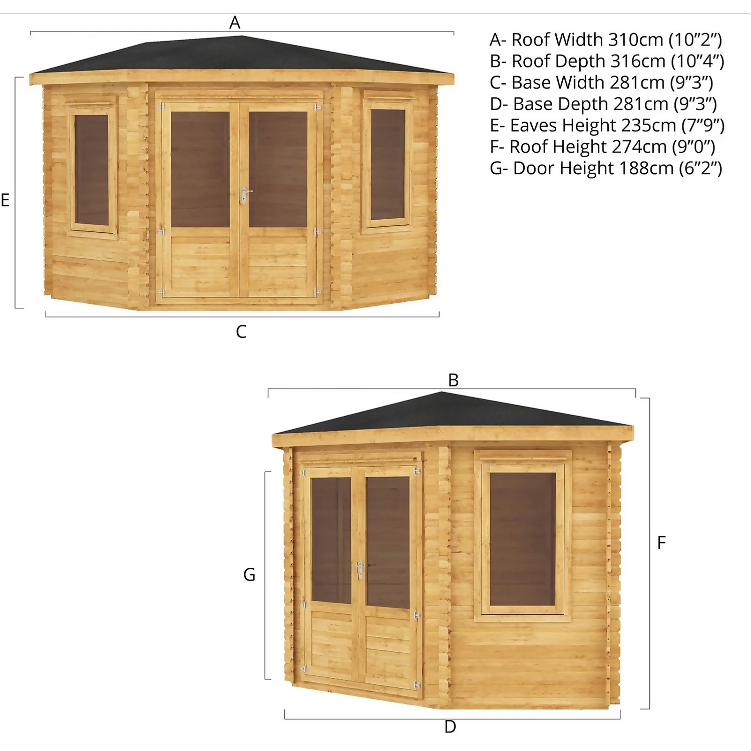 Mercia 3m X 3m Corner Log Cabin 34mm - Image 9