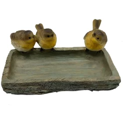 Homebase Wood Log Bird Bath With Birds