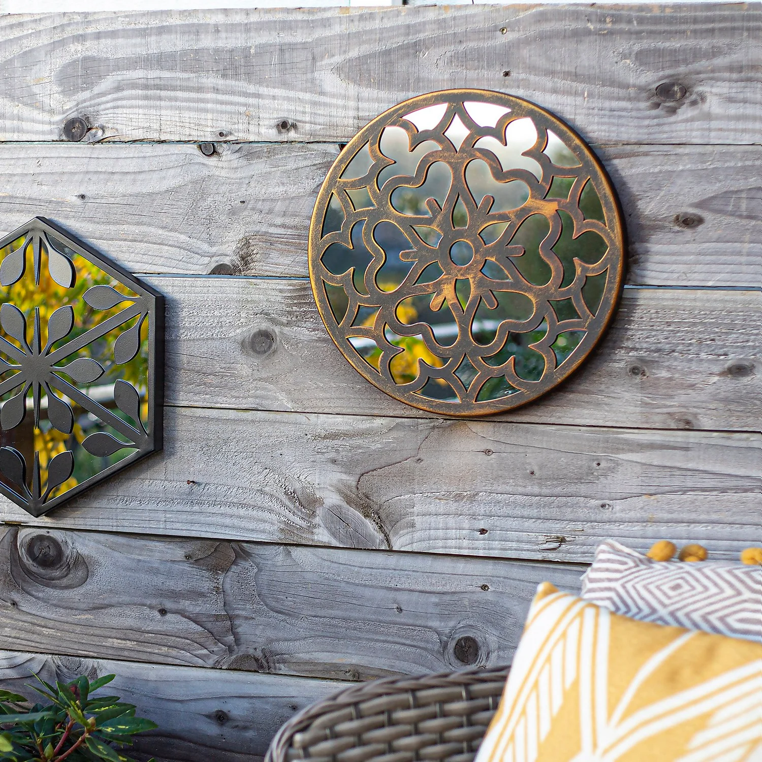 Round Laser Cut Outdoor Mirror 35cm - Bronze - Image 4