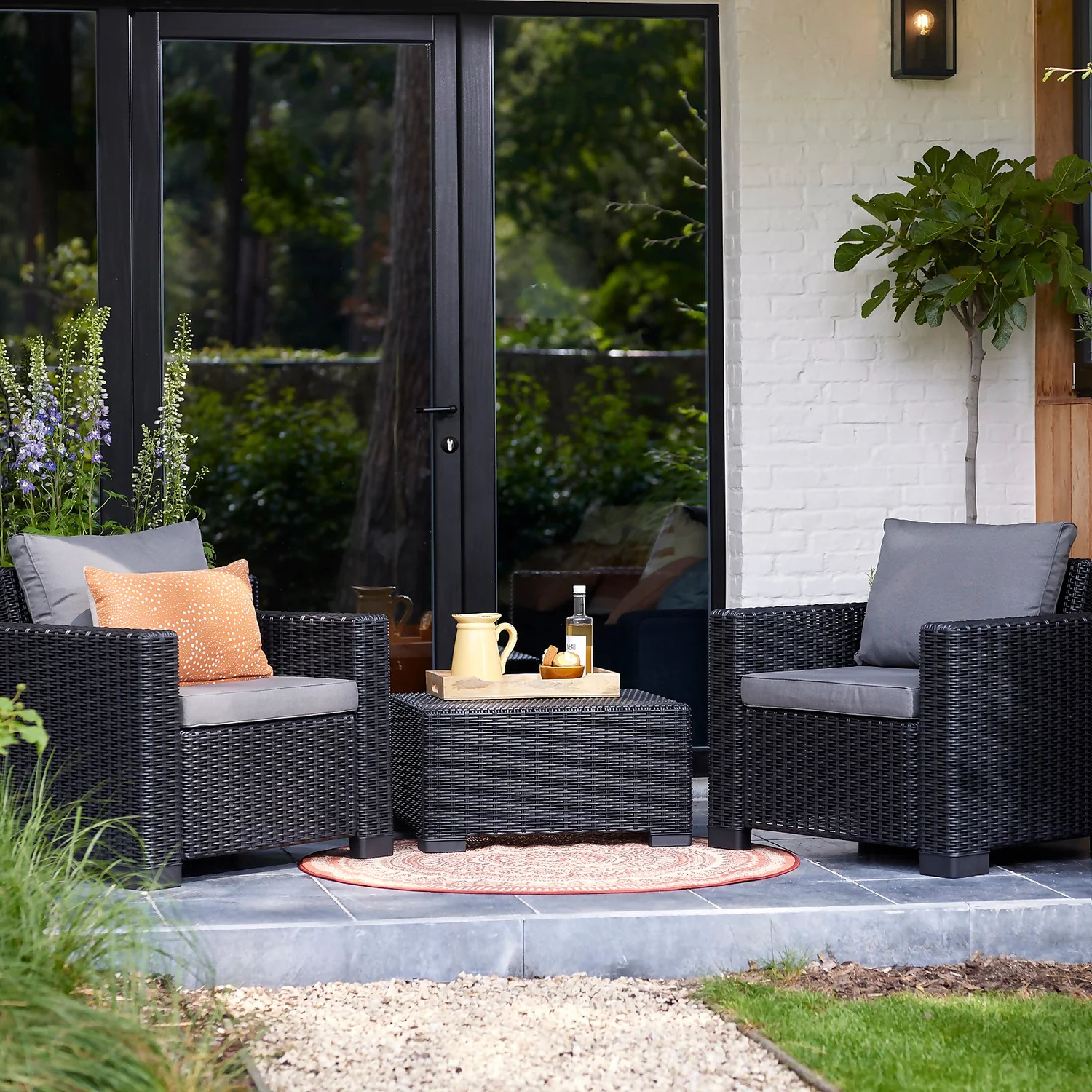 Keter California 2 Seater Outdoor Balcony Garden Furniture Set - Graphite With Grey Cushions - Image 7