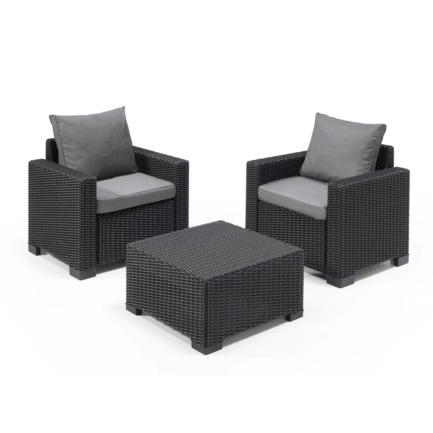 Keter California 2 Seater Outdoor Balcony Garden Furniture Set - Graphite With Grey Cushions