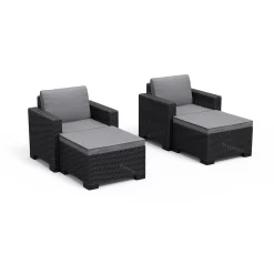 Keter California 2 Seater Outdoor Balcony Deluxe Garden Furniture Set - Graphite With Grey Cushions