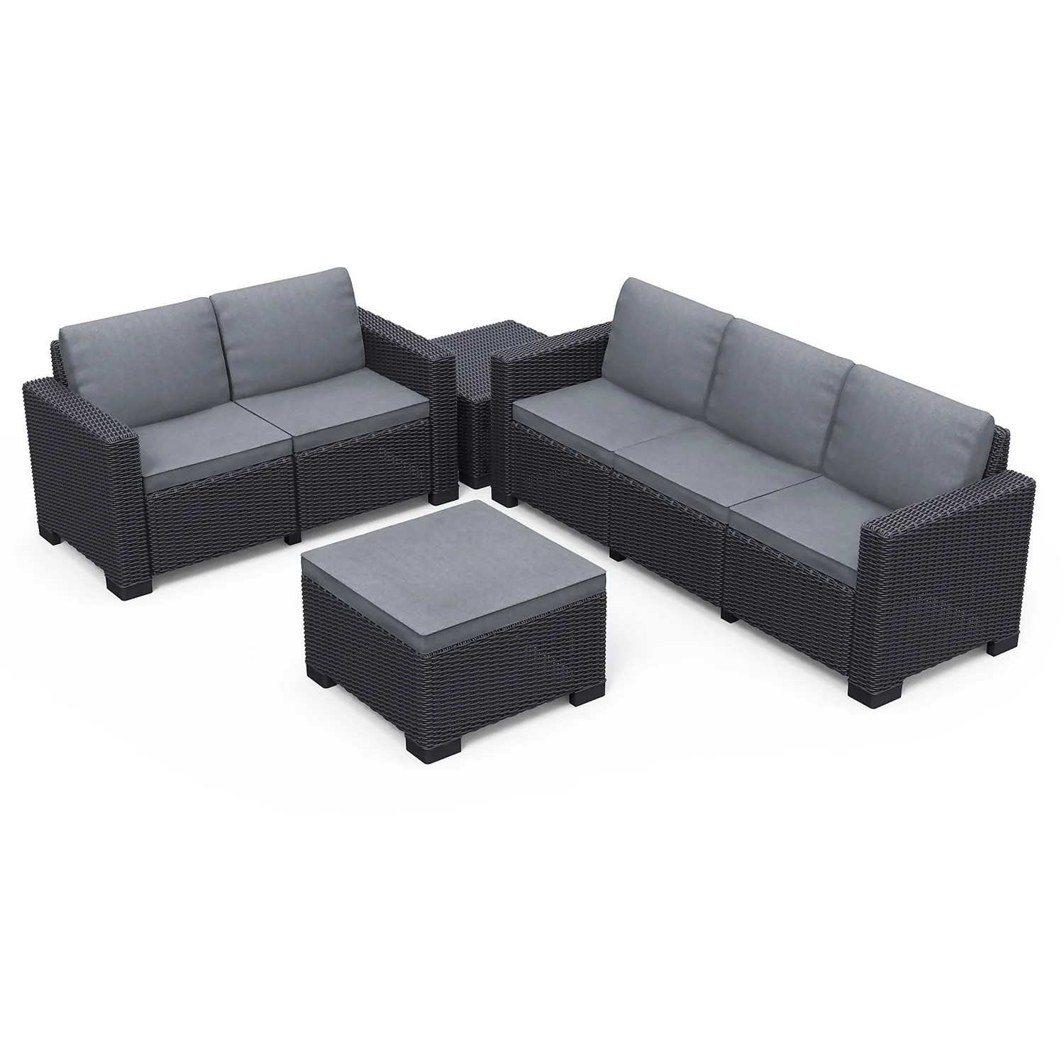 Keter California 5 Seater Outdoor Garden Furniture Lounge Set - Graphite With Grey Cushions